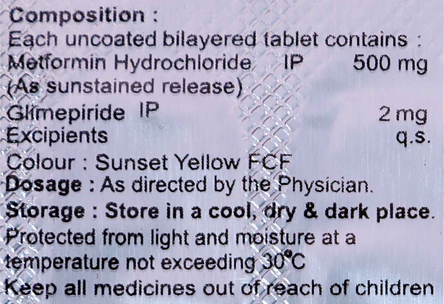 GLIMEPIRIDE 2MG + METFORMIN 500MG SUSTAINED RELEASE