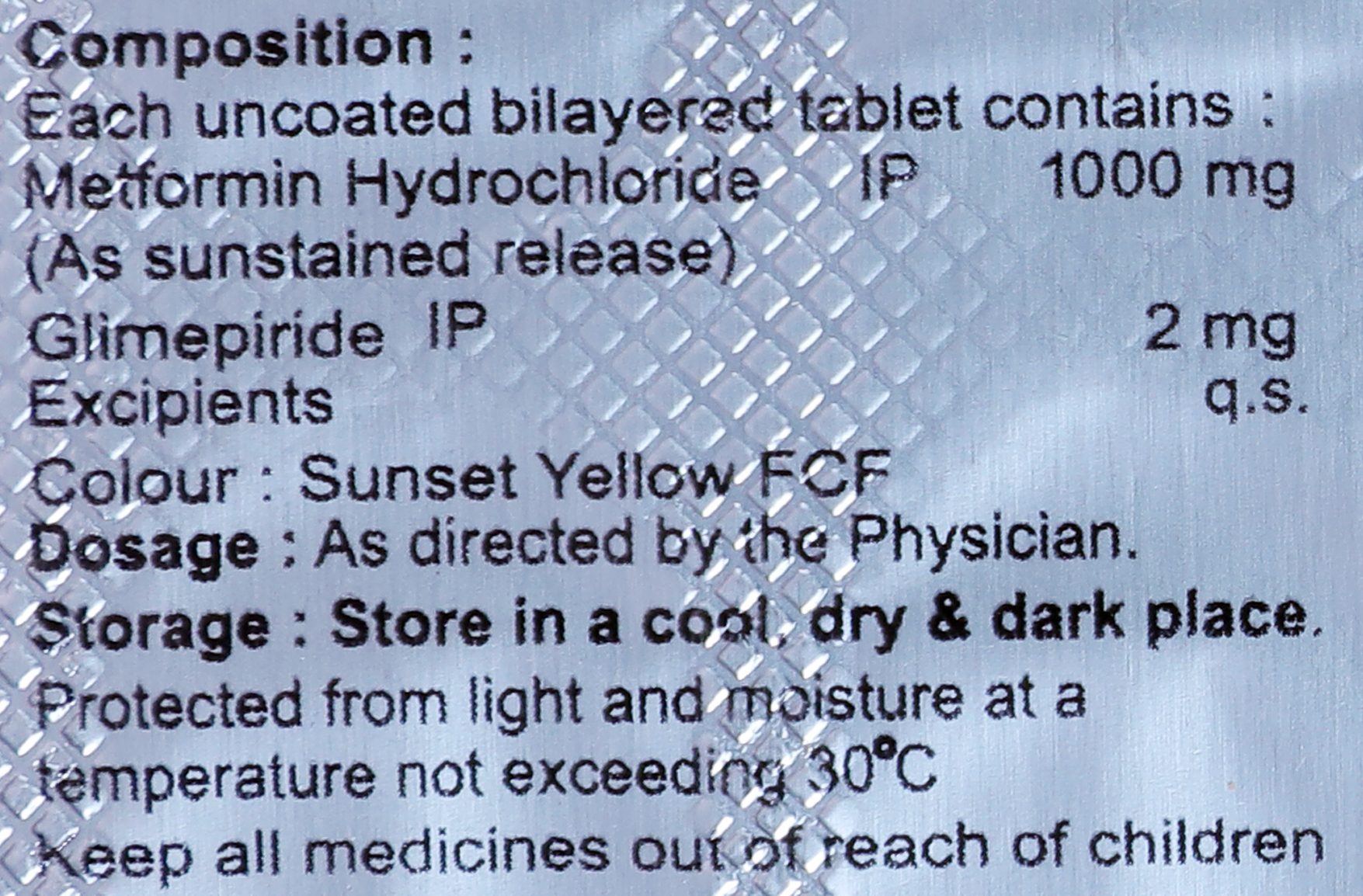 GLIMEPIRIDE 2MG + METFORMIN 1000MG SUSTAINED RELEASE